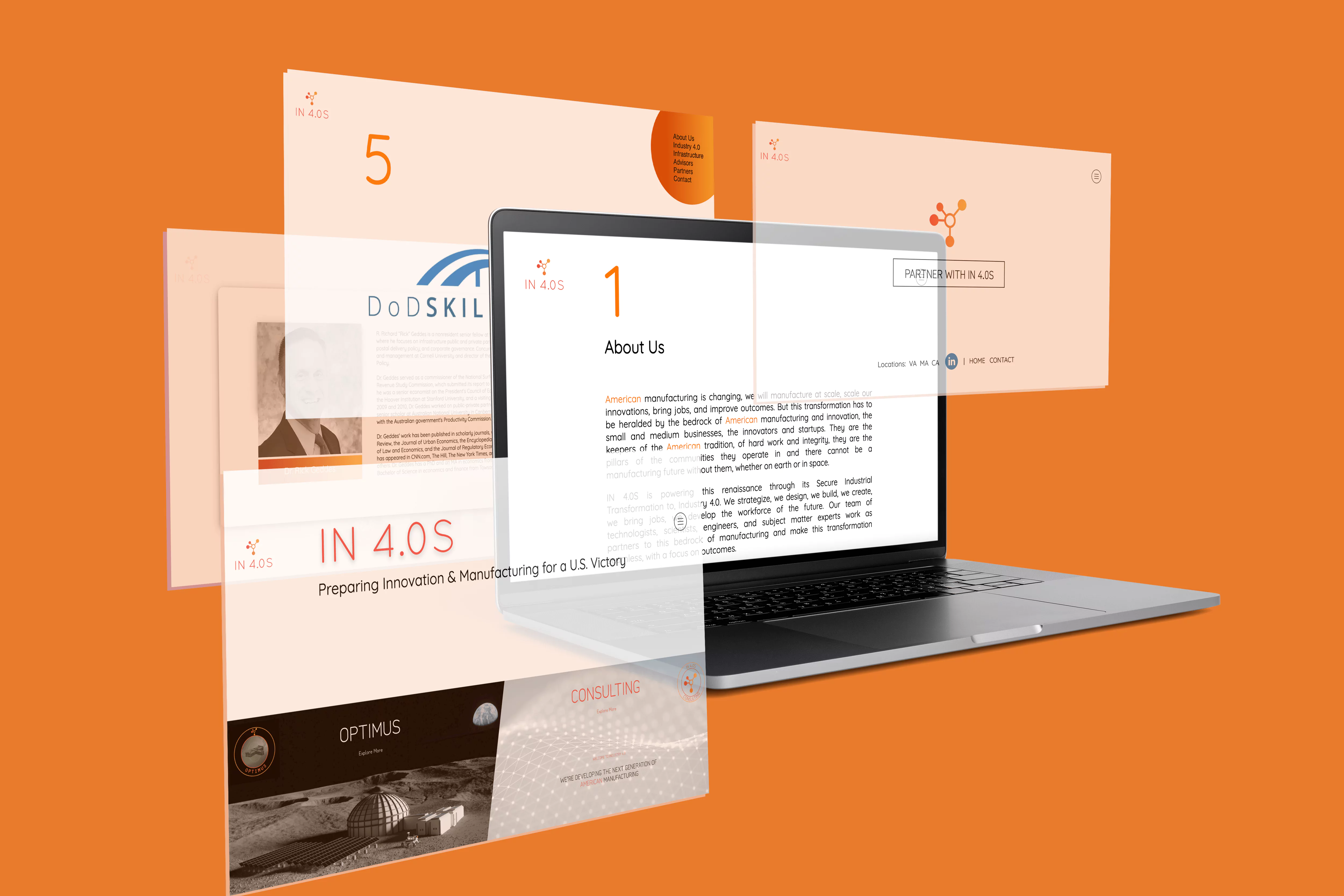 Laptop showing muliple screens of a clean white website design