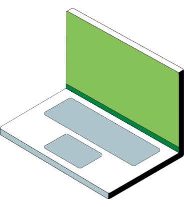 open laptop with a green screen